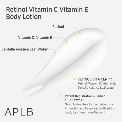 APLB Retinol Body Lotion - Vitamin C & E Formula | 9.3% Retinol, 10.14 FL.OZ | Korean Skincare for Hydration & Wrinkle Care