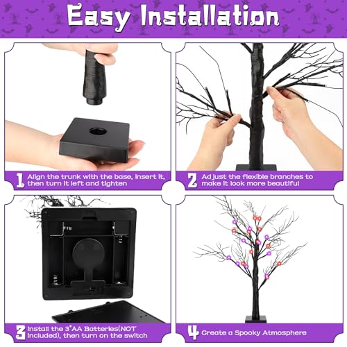2-Pack 24-Inch Halloween Spooky Tree with Lights & Timer - Indoor Decor, Style 01