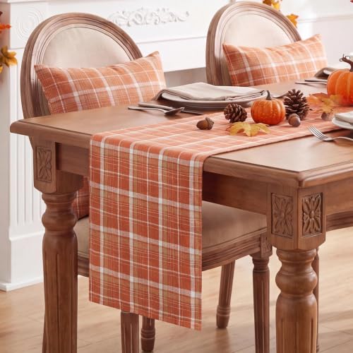 Softalker Fall Checkered Tartan Table Runner - Orange, 13x70 Inches (Variation: Orange Plaid / 13x70")