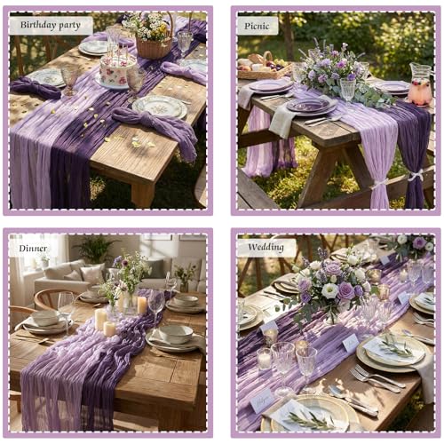 Remagr Gradient Purple Cheesecloth Table Runner - 12 Pcs Boho Decor