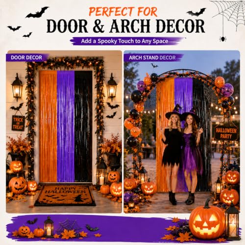 Halloween Decorations Tinsel Backdrop Set - Orange Purple Black, 2 Pack