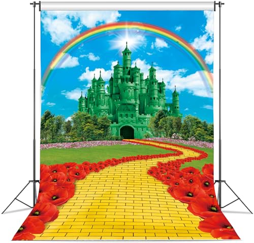 Green Castle Rainbow Floral Backdrop 8x10FT - Baby Shower & Party Decorations