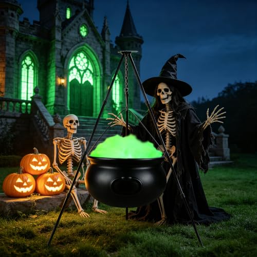 Halloween Outdoor Witches Cauldron Decor with LED Lights and Support Pole