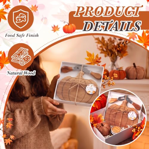 Pumpkin Charcuterie Board Set - Fall Wood Decor with 2 Knives & Forks, 12 Sets