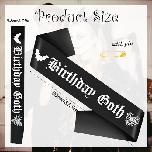 Halloween Goth Sash with Glitter White Text - Spooky Birthday Accessories