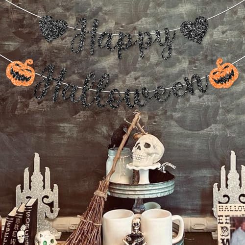 Pre-String Halloween Banner with Glitter Pumpkin & Scary Font - Outdoor Party Decor