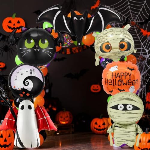Halloween Foil Balloons Set - Bats, Mummy, Pumpkin & Ghost Decorations