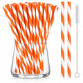 Orange Reusable Plastic Straws - 50 Pack, Wide Stripe, 9 Inch, BPA Free
