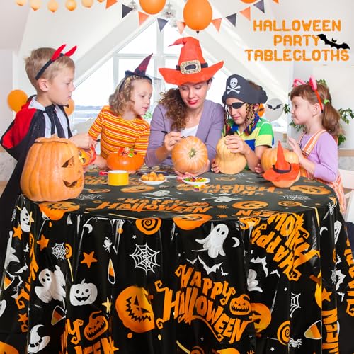 Halloween Tablecloths 3 Pack 84 Inch Pumpkin Black - Disposable & Waterproof