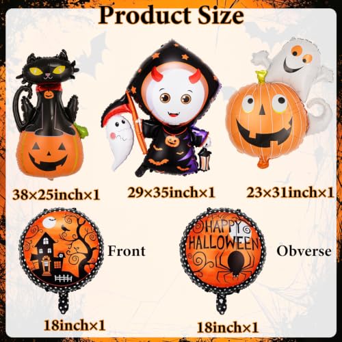 Red Halloween Ghost Balloons Set with Foil Balloons and Ribbon - 5 Pieces