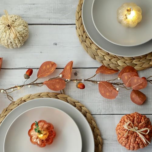 Orange Glass Pumpkin Lights Set of 3 - Fall Halloween Thanksgiving Decor