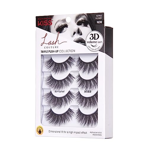 False Eyelashes 14mm 3D Volume Strip Lashes - Fluffy, Eye-Lifting Effect, 4 Pairs - Bombshell Variation