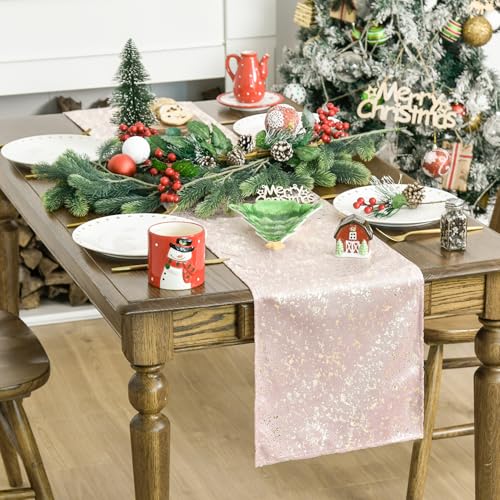 Pink Dutch Fleece Table Runner 13x72 Inch Holiday Kitchen Decor Glitter Metallic
