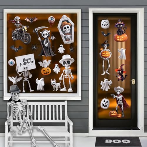 Halloween Window Stickers 9 Sheets Clings Decals - Indoor Outdoor Removable Decor - Variation I
