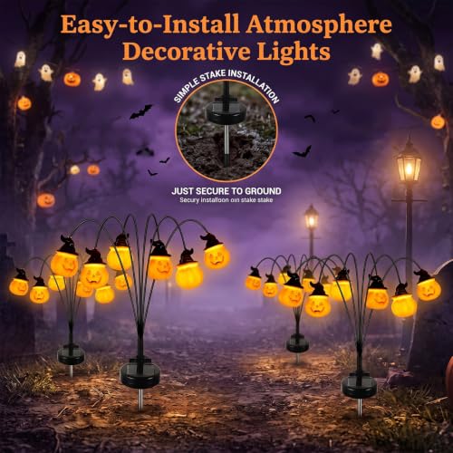 Halloween Pumpkin Solar Stake Light - Orange - Waterproof Outdoor Garden Path Lamp with Auto Sensor & 6 LEDs