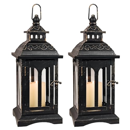 DECORKEY Black Copper Brush Candle Lanterns 2-Pack Indoor Outdoor Home Decor