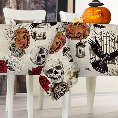 Halloween Vintage Gothic Rectangular Tablecloth 60x84 in Retro Rose - Livcoz