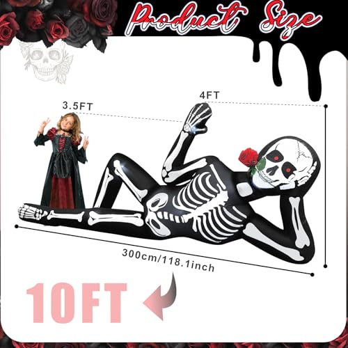 10FT Inflatable Skeleton Halloween Decoration with LED Lights for Outdoors