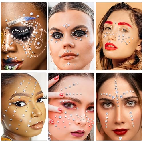 Self-Adhesive Face Gems Pearls for Makeup Halloween Rave Accessories 21 Laser Clear