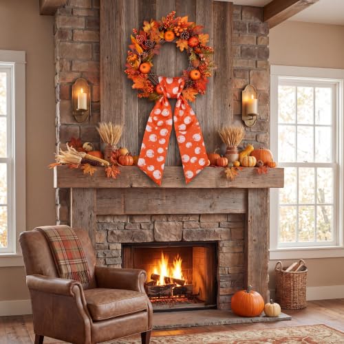 VitalCozy Fall Pumpkin Wreath Sash - Yellow Seasonal Door Decor