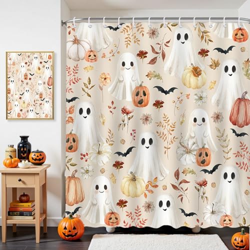 Halloween Ghost Shower Curtain Waterproof Fabric Bathtub Decor 72x72 Inches with Hooks