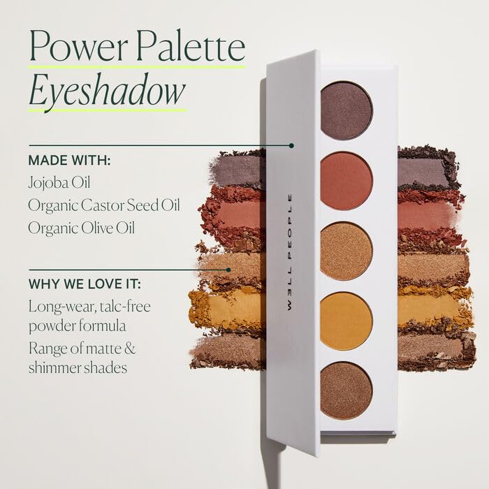 Well People Power Palette Eyeshadow - Five Long-Wear, Hyper-Pigmented Matte & Shimmer Shades | Vegan & Cruelty-Free, Sepia
