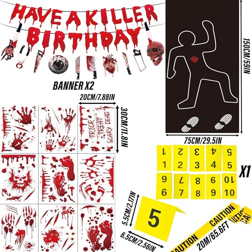 Red Murder Mystery Party Decorations Kit - Crime Scene & Body Silhouette