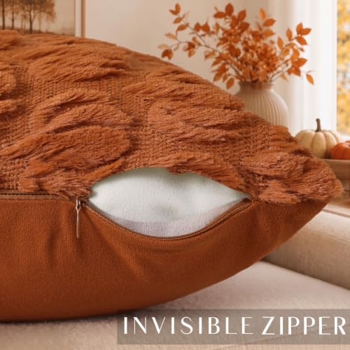 Fall Pumpkin Throw Pillow Covers Set of 2 - Light Rust 18x18 Inches - Farmhouse Decor