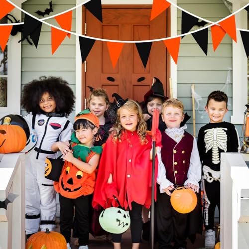 Halloween Orange Black Pennant Flags Set - 80 Pcs, 132 Ft, Triangle Banner with Variation Black Orange
