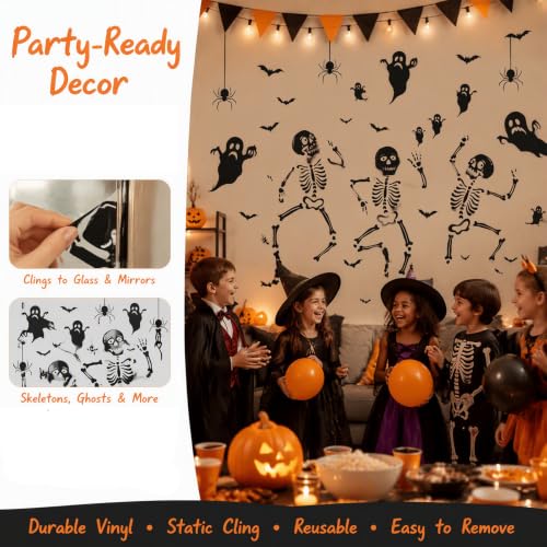 Halloween Skeleton Window Clings - Large Spooky Glass Stickers for Decorations
