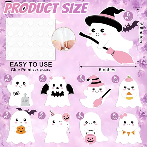Pink Ghost Halloween Paper Cutouts - 54 Sheets with Double-Sided Printing & DIY Decorations