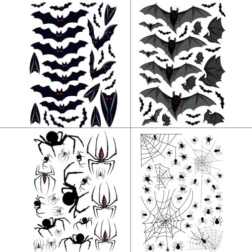 Halloween Window Clings Stickers - 112pcs Spiders Bats Decals for Glass Windows Party Decor