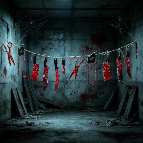 Halloween Bloody Banner Decorations, 12-Pack Creepy Horror Party Garland