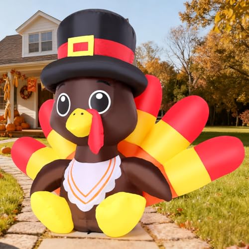 5.4 Ft Thanksgiving Inflatable Turkey with LED Lights for Outdoor Yard Decor