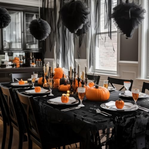 Black Bat Halloween Table Runner - 10ft Gothic Tulle Decor, Variation of 3