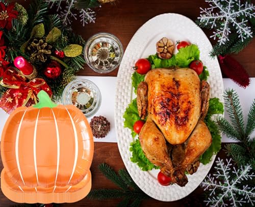 Pumpkin Fall Paper Plates - Autumn Harvest Disposable Dinnerware, 9 Inch, 25 Count