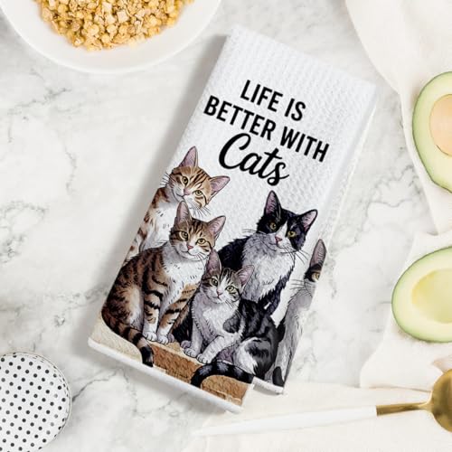 Multi 1482 4 Pcs Cute Cat Kitchen Towels 24x14 Inch Absorbent Hand Towels