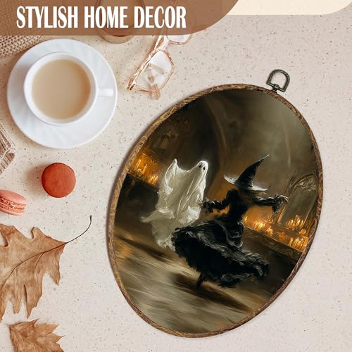 Ghost Witch Dancing Oval Wall Art Canvas - Dark Academia Halloween Decor, Variation 16