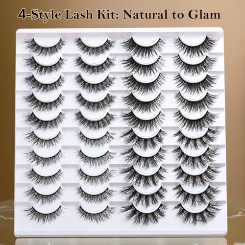 False Eyelashes Fluffy Cat Eye Lash Strips Set - 4 Styles, Natural & Reusable