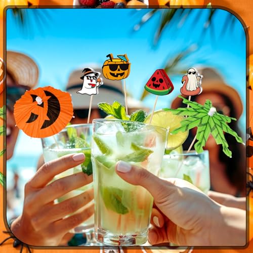 Halloween Cocktail Drink Accessories Set with Umbrella & Skewers - 160 Pcs