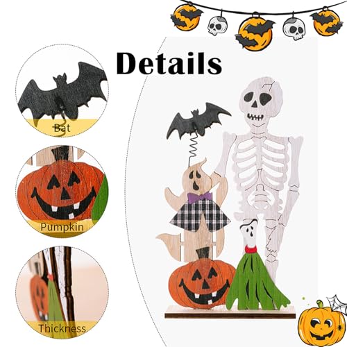 Halloween Wooden Centerpiece Signs Set - Pumpkin & Skull Table Decorations