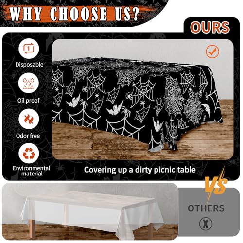 Halloween Disposable Tablecloth 54x108 Inch 4 Pack - Spooky Web & Bat Design