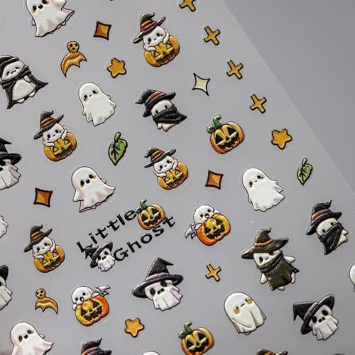 Halloween Nail Art Stickers - 5D Embossed Ghost Design for Women Girls - Color05