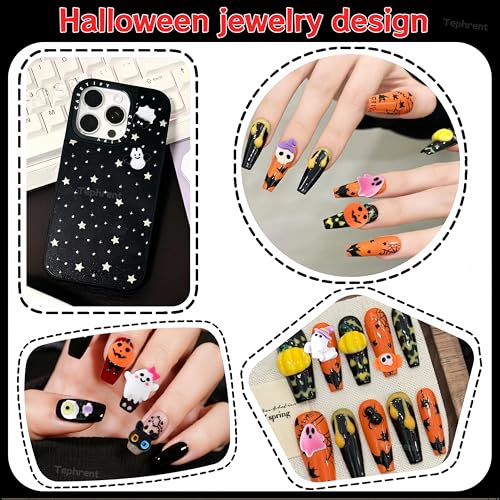 Halloween Nail Charms Set with Ghost Pumpkin Skull Bats 72Pcs Pink Ghost - Variation 01
