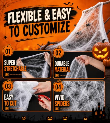 Land Guard 1000 Sq Ft Spider Web with 50 Artificial Spiders Halloween Decor