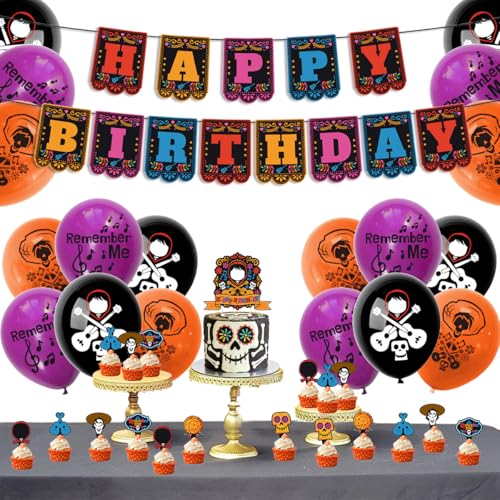 Day of the Dead Party Decorations Set with Banner Balloons Cake Toppers