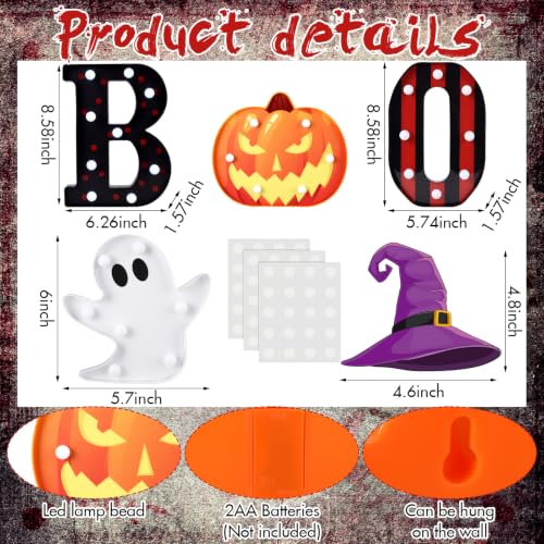 Spooky Halloween LED Pumpkin Ghost Boo Light Sign - Plastic Decor