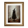 Halloween Witch Canvas Wall Art - Foggy Forest Scene, 16x13 Inches - Framed Print - Dark Gothic Home Decor - Variation of Witch in Foggy