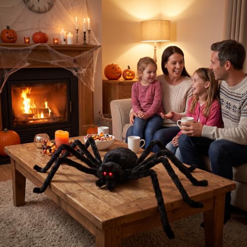 Giant Halloween Spider Decoration with LED Eyes and Sound - 47 Inch