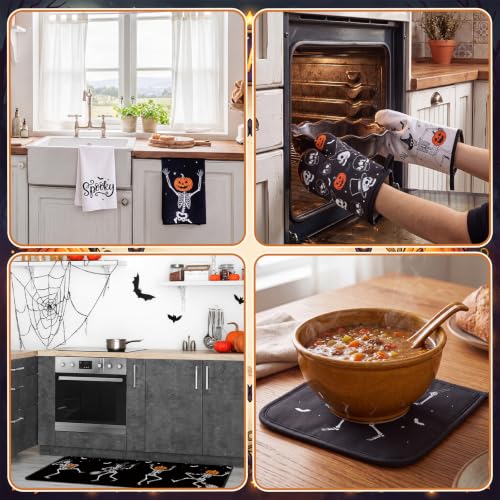 Halloween Kitchen Decor Set - Cheerful Skeleton Pumpkin, Dancing Skeleton Variation